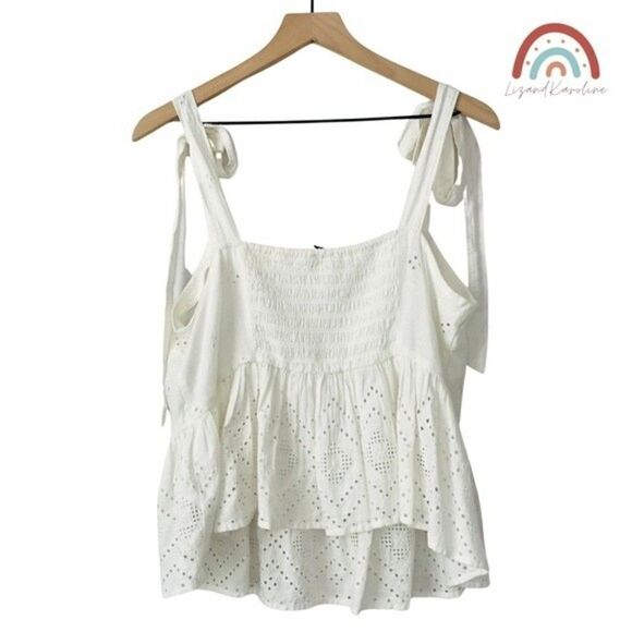 New! Madewell Rosalie Linen Geo Eyelet Embroidered Tie Strap Top - Picture 4 of 15